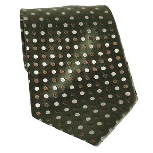 Geoffrey Beene Mens Silk Tie Olive Brown Polka Dot Luxe Classic Formal 3.5x58"